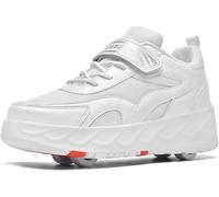 Chaussures de patin à roulettes chaussures de sport pour hommes et femmes, chaussures de patin à roulettes pour enfants double rangée Quad trainer Outdoor Sport skate Travel Roller shoes,White-38 EU