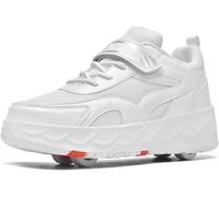Chaussures De Patin à roulettes Enfants Chaussures De Sport Décontractées Chaussures De Planche à roulettes Entraîneurs pour Enfants Patins à roulettes pour Filles Garçons, White, 31 EU