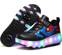 Chaussures De Patin à roulettes LED avec Roues Doubles pour Filles Garçons 7 Couleurs USB Rechargeable en Ligne Rétractable Chaussures De Skateboard Techniques Sport De Plei, Black, 33 EU