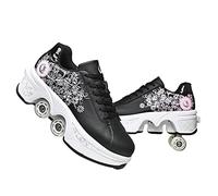 Chaussures de Patins à roulettes pour Femmes/Hommes, Patins à roulettes et Baskets 2 en 1 Roues rétractables Unisexes Cadeau de Patinage pour Sports de Plein air pour Filles/garçons (36, Noir Rose)