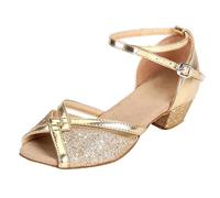 Chaussures de Princesse à Paillettes for Filles, Chaussures Danse Latine, Sandales Bout Ouvert, Escarpins avec Talon, Perles et Cristaux Scintillants, d'école/d'équipe for Enfants(Gold,35)