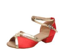 Chaussures de Princesse à Paillettes for Filles, Chaussures Danse Latine, Sandales Bout Ouvert, Escarpins avec Talon, Perles et Cristaux Scintillants, d'école/d'équipe for Enfants(Red,31)