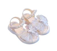 Chaussures de princesse avec nœud et perles - Pour fille - Sandales plates et douces - Confortables - Coupe large - Sandales de randonnée - Sandales d'été, beige, 27 EU