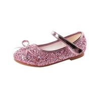 Chaussures de princesse en cuir for filles, motif floral, décontractées, paillettes, talons hauts, nœud papillon, bleu, rose, argent(Pink,36)