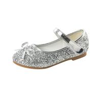 Chaussures de princesse en cuir for filles, motif floral, décontractées, paillettes, talons hauts, nœud papillon, bleu, rose, argent(Silver,35)