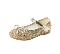 Chaussures de princesse en cuir for filles, motif floral, décontractées, paillettes, talons hauts, nœud papillon, bleu, rose, argent(Gold,36)