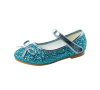 Chaussures de princesse en cuir for filles, motif floral, décontractées, paillettes, talons hauts, nœud papillon, bleu, rose, argent(Blue,27)
