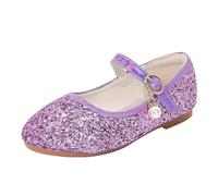 Chaussures de princesse Mary Jane pour fille - Légères et douces - Ballerines - Chaussures à paillettes - Avec boucle réglable - Couleur unie - Paillettes - Pour cosplay, lilas, 29 EU
