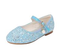 Chaussures de princesse Mary Jane pour fille - Légères et douces - Ballerines - Chaussures à paillettes - Avec boucle réglable - Couleur unie - Paillettes - Pour cosplay, bleu, 26 EU