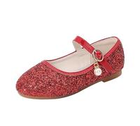 Chaussures de princesse Mary Jane pour fille - Légères et douces - Ballerines - Chaussures à paillettes - Avec boucle réglable - Couleur unie - Paillettes - Pour cosplay, rouge, 29 EU