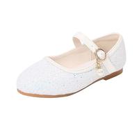 Chaussures de princesse Mary Jane pour fille - Légères et douces - Ballerines - Chaussures à paillettes - Avec boucle réglable - Couleur unie - Paillettes - Pour cosplay, Blanc., 31 EU