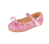 Chaussures de princesse Mary Jane pour filles avec nœud - Mocassins d'école scintillants à paillettes - Chaussures de fête à talons bas - Ballerines plates à enfiler pour fête d'anniversaire, rose, 30