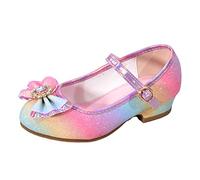 Chaussures de princesse pour enfants - Chaussures de soirée avec papillon - Chaussures de princesse avec strass - Chaussures arc-en-ciel - Boucle réglable - Chaussures ballerines élégantes, Rose, 27