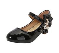 Chaussures de princesse pour filles - Chaussures à talons hauts de ballet Mary Jane pour soirée, mariage, enfant, en cuir, pour soirée, pour danse, pour nourrisson, avec nœud, Noir , 36 EU
