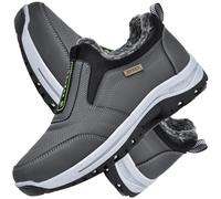 Chaussures de randonnée à Enfiler pour Homme Hiver Doublée De Fourrure Chaud en Cuir Casual Flat Sneakers Casual Mocassins Sneakers Respirant et léger,Gris,39/245mm