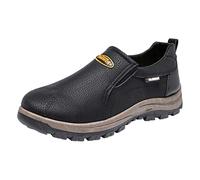 Chaussures de randonnée à semelle souple pour homme - Sans lacets - Chaussures de loisirs en cuir - Chaussures de sport plates - Chaussures de marche antidérapantes - Couleur unie, Noir , 43 EU