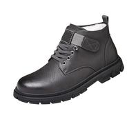 Chaussures de randonnée d'hiver pour homme - Chaussures d'hiver chaudes en cuir doublées - Bottes d'hiver antidérapantes - Bottes de neige vintage avec lacets - Couleur unie - Chaussures d'extérieur