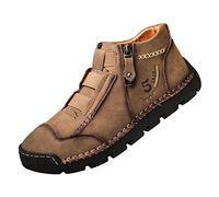 Chaussures de randonnée en cuir pour homme - Fermeture éclair latérale - Chaussures basses antidérapantes - Chaussures de sport - Chaussures de jogging - Chaussures en cuir - Chaussures à enfiler