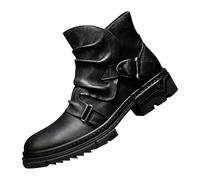 Chaussures de randonnée légères en cuir pour homme - Style rétro - Bottes hautes - Bottes d'hiver sans lacets - Bottes de randonnée confortables - Bottes médiévales classiques décontractées, Noir , 42