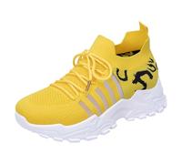 Chaussures de Running Femme Basket Confortable Womens Shoes Ethnic Casual Shoes Summer Fashion Hollow Breathable Flat Heel Soft Sole Casual Femme Baskets de Orthopédique Sport (Yellow,41)
