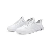 Chaussures de Skate classiques en cuir pour hommes baskets plates confortables antidérapantes Blanc 40 42