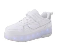 Chaussures de Skate Élégantes pour Fille avec Semelles Épaisses Roues Lumineuses et Recharge USB pour Enfants (White, 35.5 Big Kids)