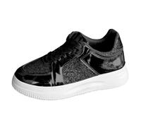 Chaussures de sport à plateforme pour femme - En cuir - Paillettes - Confortables | Chaussures basses légères à paillettes tendance, antidérapantes, plates et extra larges pour l'extérieur