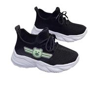 Chaussures de sport automne et hiver en maille respirante avec lacets réglables moyens et grands pour enfants Chaussures de sport décontractées à semelle souple Garçon 22, Noir , 32