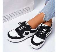 Chaussures De Sport Et Décontractées Noires Et Blanches À Nouer En Croix Pour Femmes Antidérapantes Plates De Style Campus CN35,CN36,CN37,CN38,CN39,CN40Blocs de couleur,Unicolore