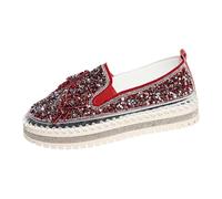 Chaussures De Sport Femme Respirant Légère Décontractées À Plateforme Plate Et Semelle Épaisse Pour Femmes Avec Nœud Paillettes Chaussure Randonnee Orthopédiques Basquettes Basket Confortable Rouge