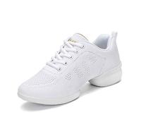 Chaussures de Sport Jazz pour Femmes Chaussures d'entraînement à la Danse de Danse de Marche Sportive de Zumba Athletic à Lacets Mesh de Fitness Femme Sneakers Blanc 36