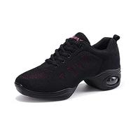 Chaussures de Sport Jazz pour Femmes Chaussures d'entraînement à la Danse de Danse de Marche Sportive de Zumba Athletic à Lacets Maille de Coussin d'air Fitness Femme Sneakers Noir Rose 35