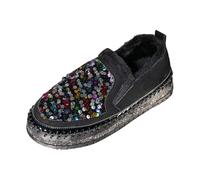 Chaussures de Sport Mocassins à Bout Rond pailletés,Confortables et doublés Polaire,pour Marcher en Toute simplicité.