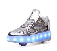 Chaussures de Sport pour Enfants,Chaussures de Skateboard à Deux Roues,lumière à Changement de Couleur réglable,Recharge USB,universelles pour garçons et Filles,Noir Rose Or Argent,Taille 27-40 EU