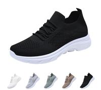 Chaussures de sport pour femme noires confortables et décontractées en maille antidérapante Pretty Mode Sneakers Slip on mi-saison légères Chaussures avec lacets Barefoot classique pour athlétique