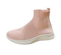 Chaussures de sport pour femmes en maille : baskets en tricot haut haut bottines légères chaussures de jogging sans lacets chaussures de sport chaussures décontractées en tissu chaussures de marche