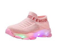 Chaussures de sport pour filles garçons enfants bébé course décontracté lettre LED maille lumineuse chaussures bébé fille tout-petit taille 6, rose, 18-24 mois