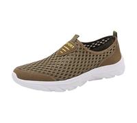 Chaussures de sport pour homme sans lacets - Chaussures de sport en maille - Chaussures de jogging respirantes - Semelle souple - Chaussures d'entraînement orthopédiques antidérapantes, kaki, 42 EU