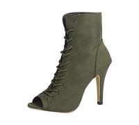 Chaussures De Sport Soft Chaussures pour femmes à la mode respirantes talons hauts peep-toe bottes courtes à lacets Bottes Et Bottines Fille Été (Green, 38)