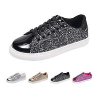 Chaussures de tennis à paillettes à lacets pour femme - Chaussures de tennis à paillettes - Style rétro décontracté - Légères et confortables - Pour mariage - Antidérapantes, Noir , 37 EU
