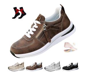 Chaussures de tennis à plateforme avec zip pour femme, baskets à talon compensé, chaussures orthopédiques pour le tennis pour femme 2025 en cuir à enfiler, marron, 10 UK Wide