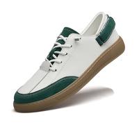 Chaussures de tennis rétro en cuir, baskets de skateboard, chaussures décontractées et tendance pour homme, blanc/vert, 41 1/3 EU