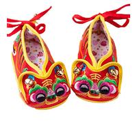 Chaussures De Tête De Tigre Bébé Chaussures De Fond Souple Bébé Tête De Tigre Chaussures en Coton À La Main Broderie Chaussures Simples Rouge 14 Mètres De Long 11,5 Cm