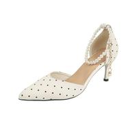 Chaussures de travail élégantes pour femme avec talon bas, perles et sangle de cheville, chaussures de danse, bout pointu fermé, robe confortable à talons hauts pour la vie quotidienne, le travail et