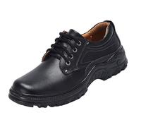 Chaussures de travail en cuir vintage à lacets pour homme - Bout rond - Chaussures à talon bloc - Antidérapantes - Chaudes - Confortables - Pour événements d'affaires décontractés, Noir , 39 1/3 EU