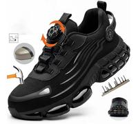 Chaussures de travail indestructibles à bout en acier pour hommes et femmes, chaussures de sécurité à bouton rotatif, chaussures de sécurité légères pour le travail de Construction BLACK