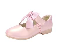 Chaussures d'école en cuir blanc pour filles avec barre en T avec nœud et sangle auto-agrippante, chaussures de princesse confortables et décontractées pour la performance et le jeu, 02 Rose, 32 EU