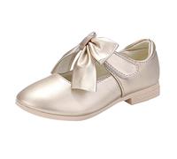 Chaussures d'école en cuir blanc pour filles avec barre en T avec nœud et sangle auto-agrippante, chaussures de princesse confortables et décontractées pour la performance et le jeu, 01 Or, 30 EU