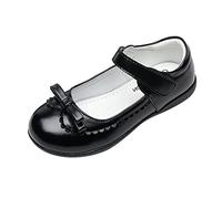 Chaussures d'école pour filles - Joli nœud en cuir verni antidérapant - Mocassins pour tout-petits - Sangle - Fermeture tactile - Uniforme d'église à bout rond - Mocassins Mary Jane, Noir , 37 1/3 EU