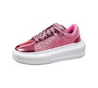 Chaussures décontractées à bout rond, talon compensé finition brillante, baskets tendance pour tout le monde, Rose, 37 EU
